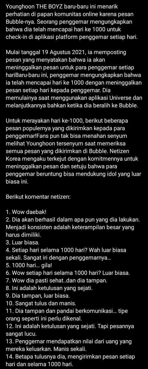 Kalian butuh pacar? Mending subs bbl nya Younghoon. Dia se-effort buat fansnya, sesibuk apapun schedule dia pasti selalu nyempetin chat di bbl buat nyapa Deobi walaupun cuma sebentar. Soalnya dia sesayang itu sama Deobi, bagi dia Deobi itu berharga banget 🥺🤍