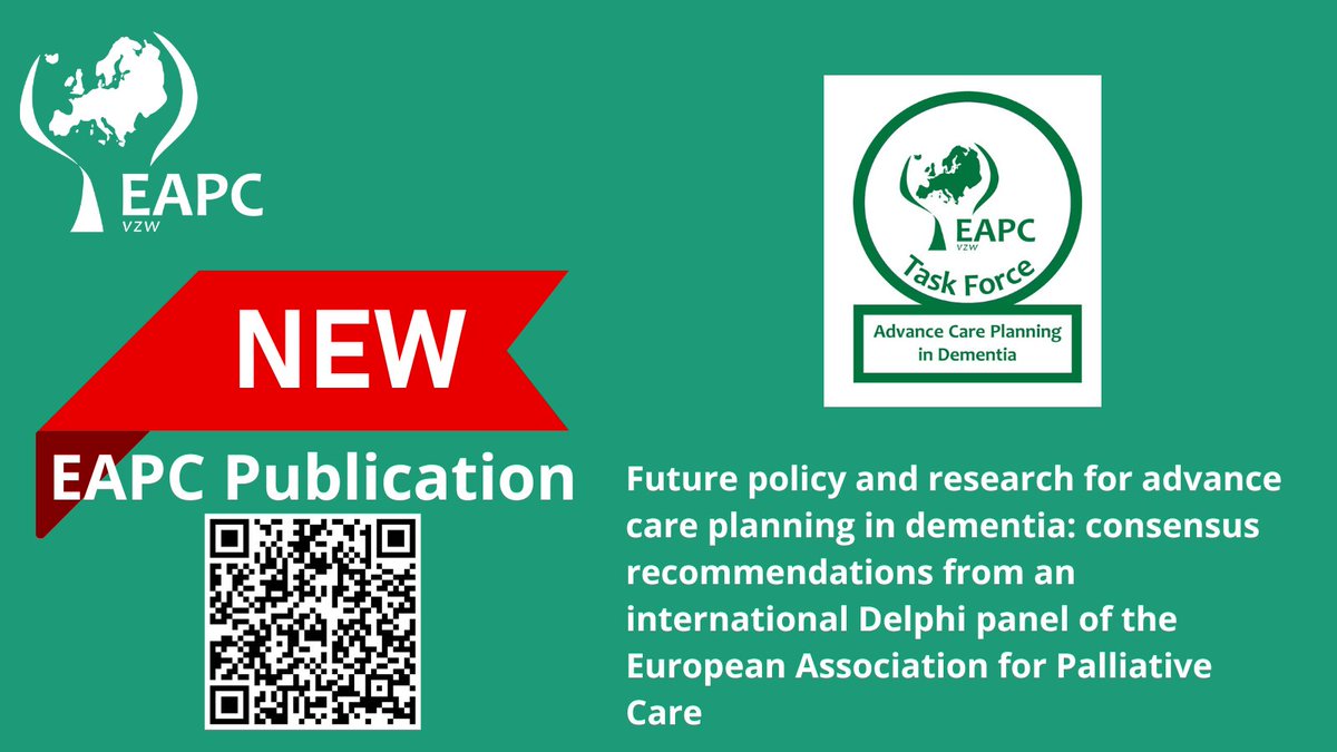 Future policy and research for advance care planning in dementia: consensus recommendations from an international Delphi panel of the EAPC. New paper from the EAPC Task Force on ACP & Dementia published in @LancetLongevity
Available here: doi.org/10.1016/S2666-…