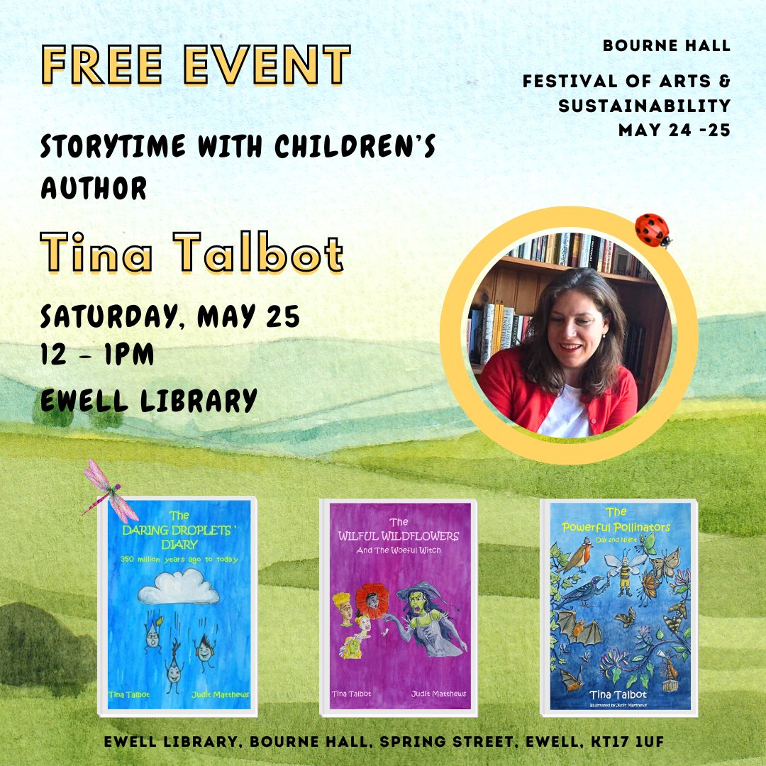 🎉📚 Join us at Ewell Library for storytime with author Tina Talbot! 📖✨ Part of @Bournehallewell's Festival of Arts & Sustainability, Tina reads from her 'Survival Supersquad' Series. Free event! 📅 25 May ⏰ 12-1pm 📍 Ewell Library #StorytimeMagic @SurreyLibraries