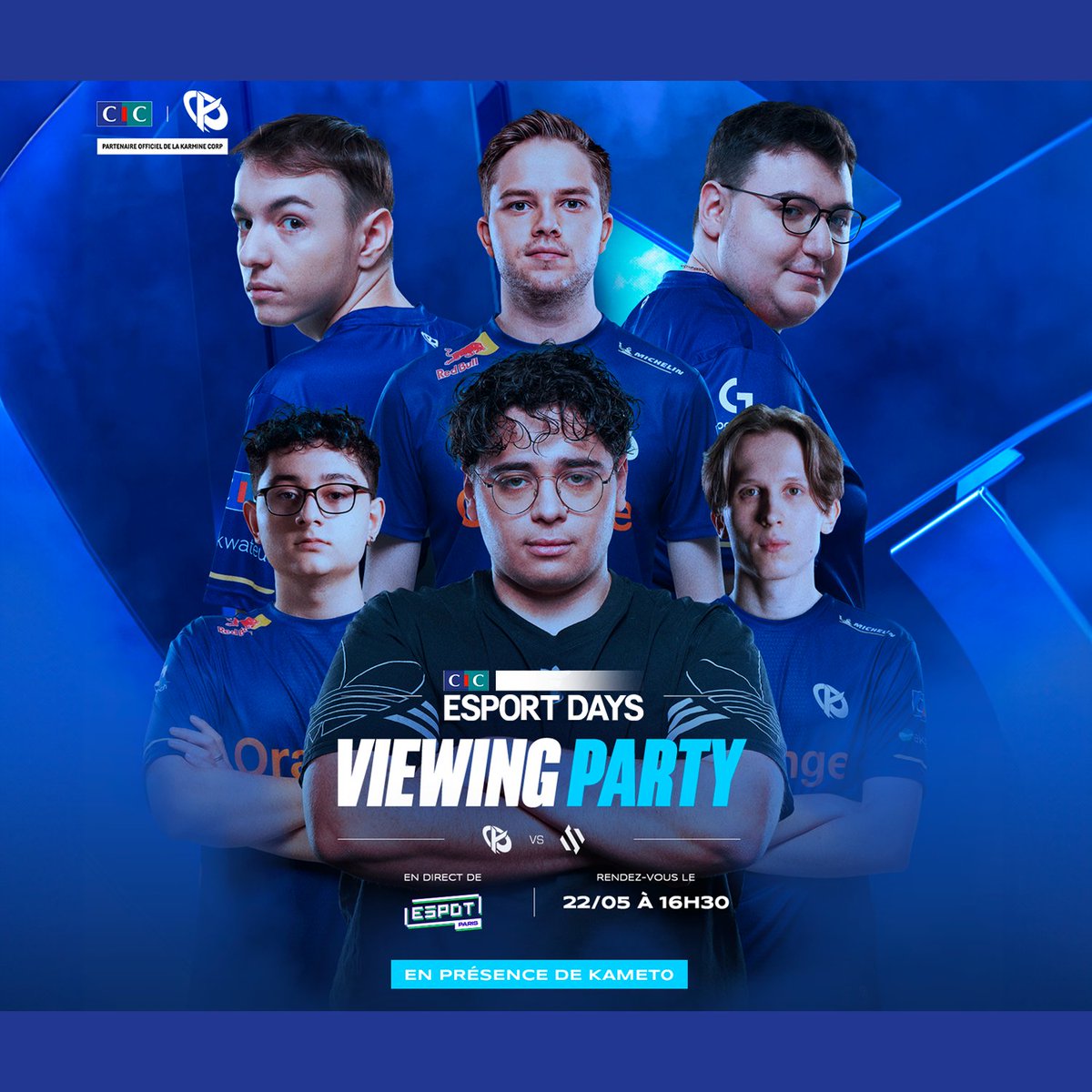A l'occasion des #CICEsportDays, le CIC, partenaire officiel de la <a href="/KarmineCorp/">Karmine Corp</a>, vous invite à une viewing party exceptionnelle en présence de <a href="/Kammeto/">Kameto</a> pour leur match de reprise en #LFL !
📅Mercredi 22/05 à 16h30, à l'<a href="/espotparis/">ESpot</a>
➡️ Inscriptions sur : bit.ly/3QLcnQA