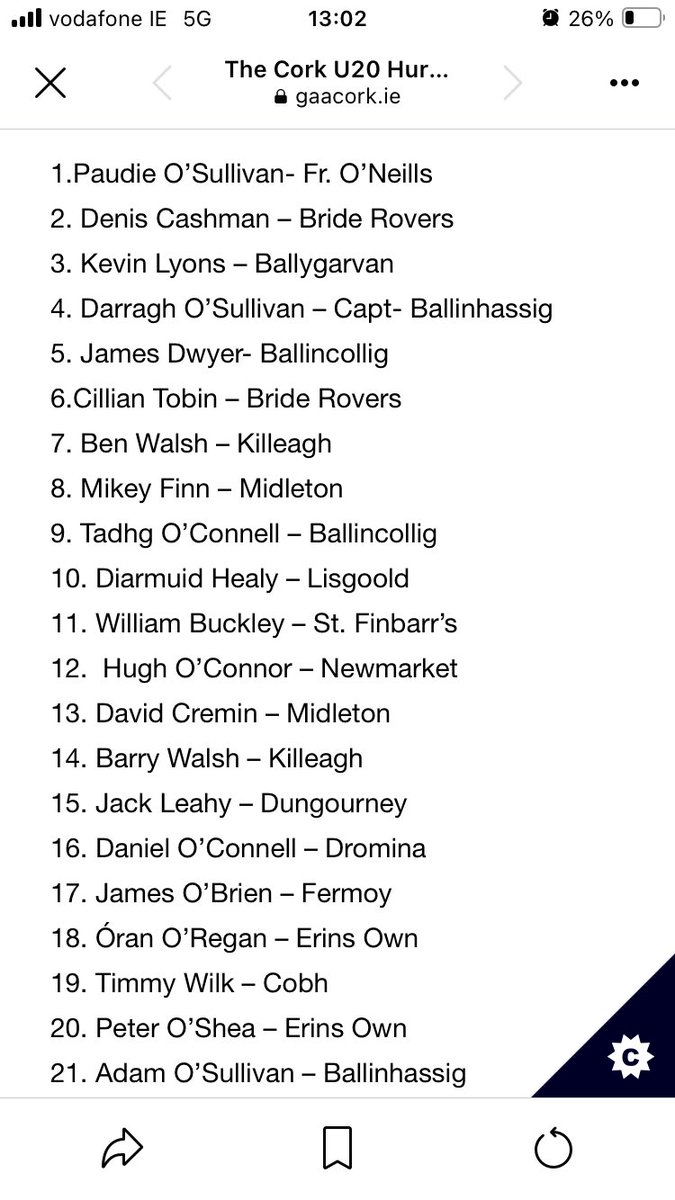 The very best of luck to <a href="/HughOConnor_11/">Hugh O Connor</a>, his teammates and management in the Munster U-20 Hurling Championship Semi Final V Clare in Ennis this Friday at 6.45pm

An incredible achievement to start for both Cork Footballers and Hurlers in the same season