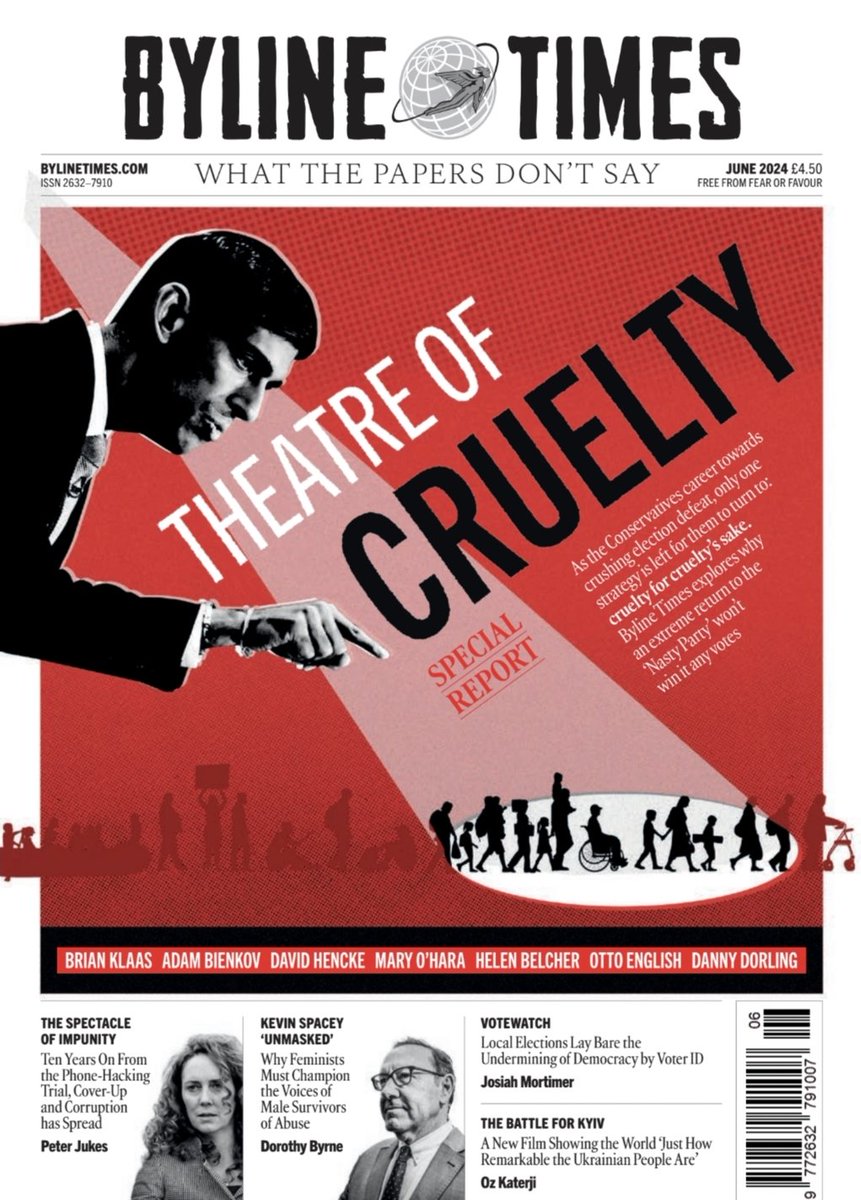 Cruelty is the point. To a point. The new edition of @BylineTimes explores why the Conservatives' base instincts to serve base instincts won't stop them careering towards a crushing defeat... Pick up a copy in the shops or subscribe now! subscribe.bylinetimes.com #BuyARealPaper