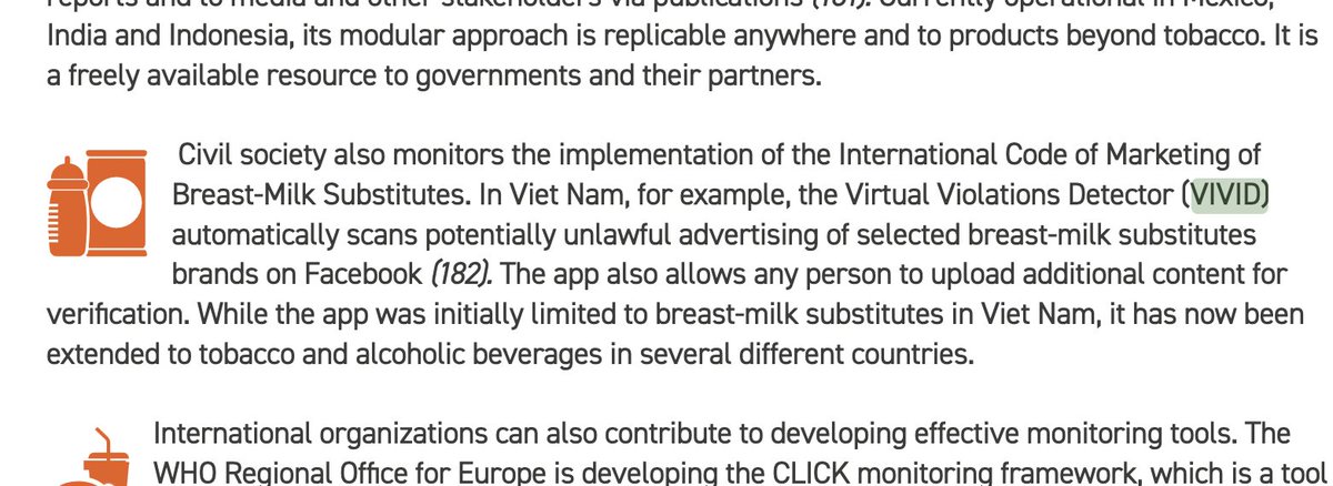 CATCH_Tool's tweet image. VIVID Viet Nam as an example of using AI innovations to help monitoring & enforcement in "#WHO Restricting digital marketing in the context of tobacco, alcohol, food and beverages, and breast-milk substitutes"
iris.who.int/bitstream/hand…