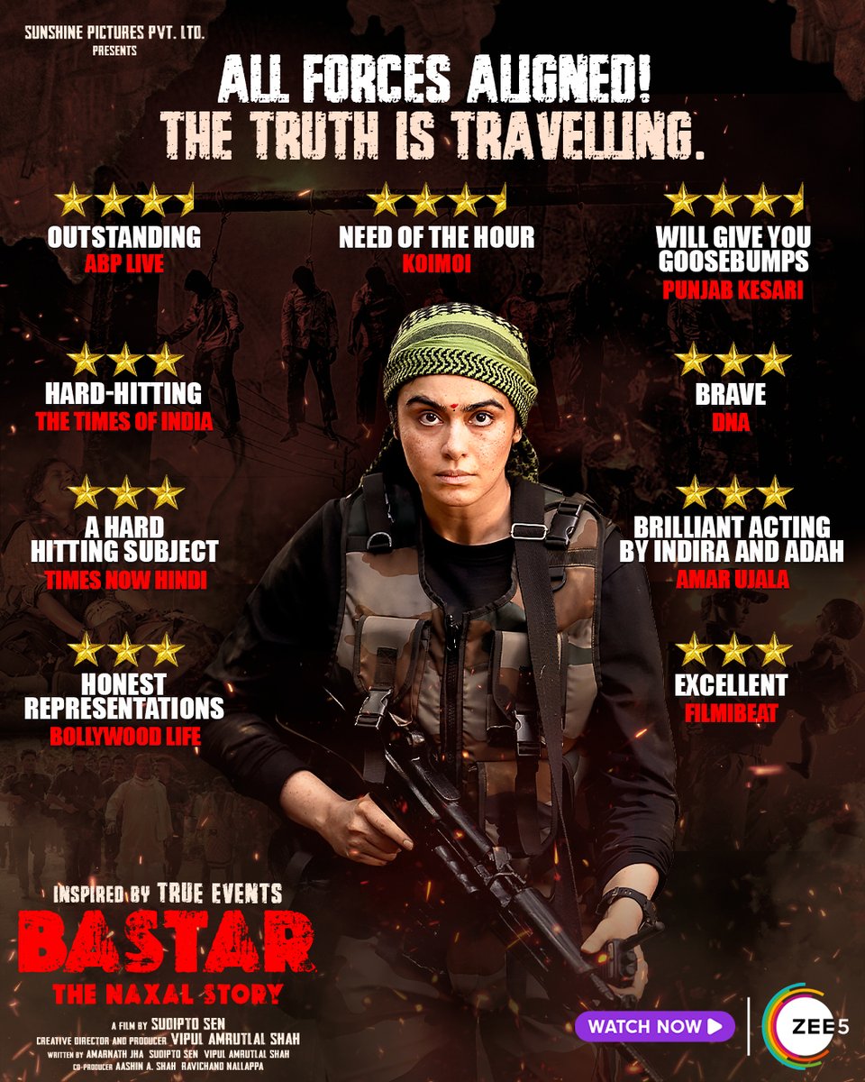 An action-packed drama that sets the truth straight? That's Bastar: The Naxal Story for you.

#Bastar, inspired by true events, streaming now, only on #ZEE5. Available in Hindi and Telugu.

#BastarOnZEE5