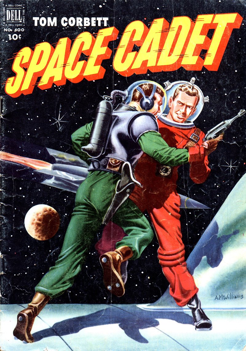 Comic Book Cover of the Day: 1952 Dell Four Color #400 featuring Tom Corbett Space Cadet. From Dell Comics. Artist  Al McWilliams? #comic #ComicArt #comicbook #comicbookcover #comicbookart #rocket 
#space #sciencefiction #sciencefantasy