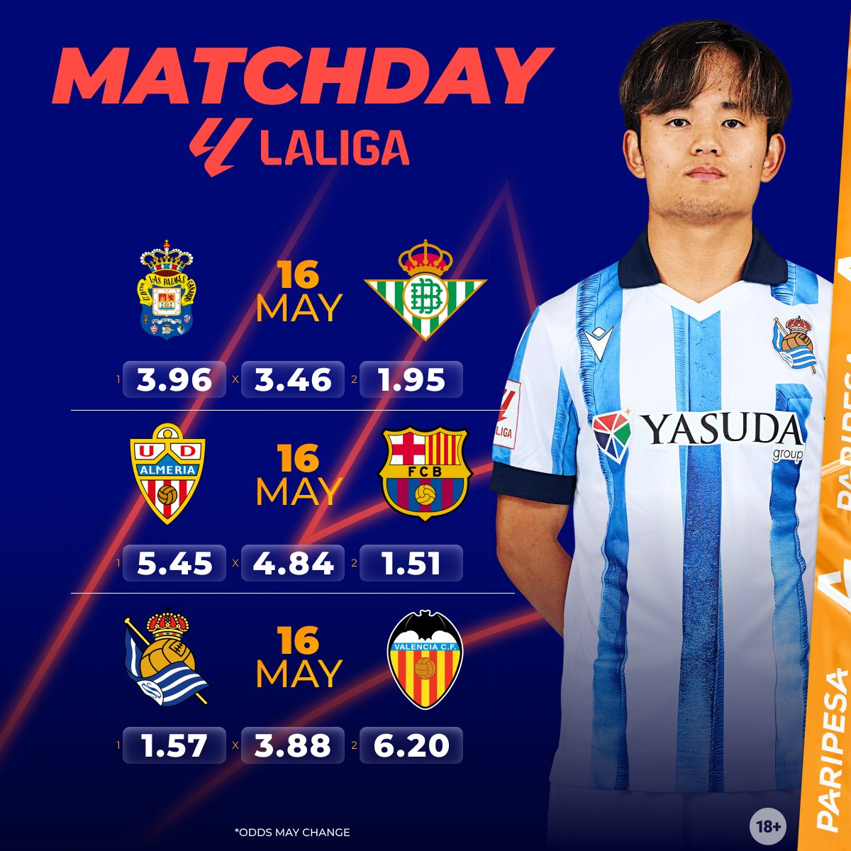 😓  There are not many matches today, but Spain makes us happy! 😋 Catch three La Liga matches! #laliga