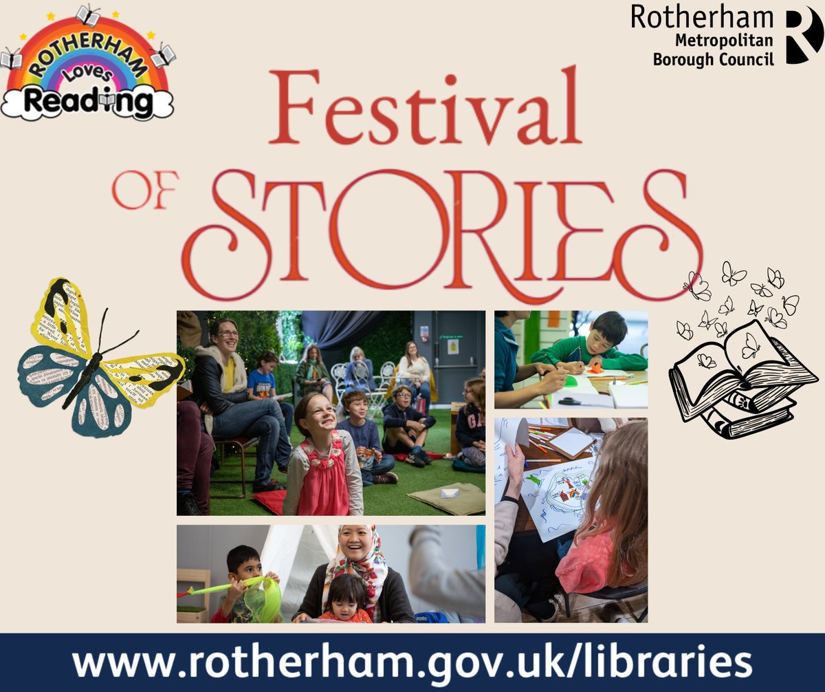 The Festival of Stories is nearly here! Our friends at @GrimmAndCo are joining with @RothLibraries & @FluxRotherham to deliver a wonderful programme of events from 20th May to 1st June 2024. Join us for author events, live music, poetry and much more! grimmandco.co.uk/festival-of-st…