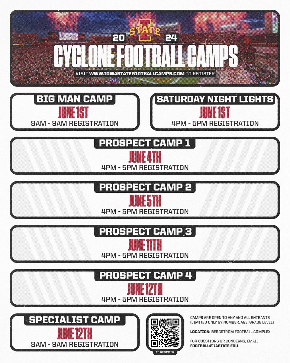 Come compete & earn it! iowastatefootballcamps.com Register today!