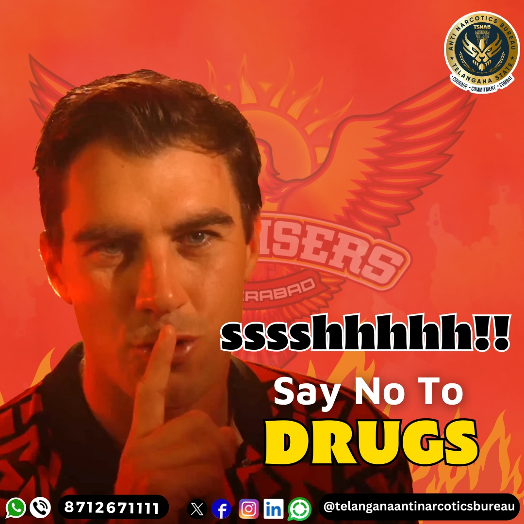 sssshhhhhhh !! . Say No To Drugs.

@TelanganaDGP @director_tsnab @narcoticsbureau @CVAnandIPS @TelanganaCOPs @hydcitypolice @cyberabadpolice @RachakondaCop @NMBA_MSJE @UNODC @SunRisers

#telanganaantinarcoticsbureau #tsnab #DrugfreeTelangana #ipl #ipl2024 #SRH #srh2024