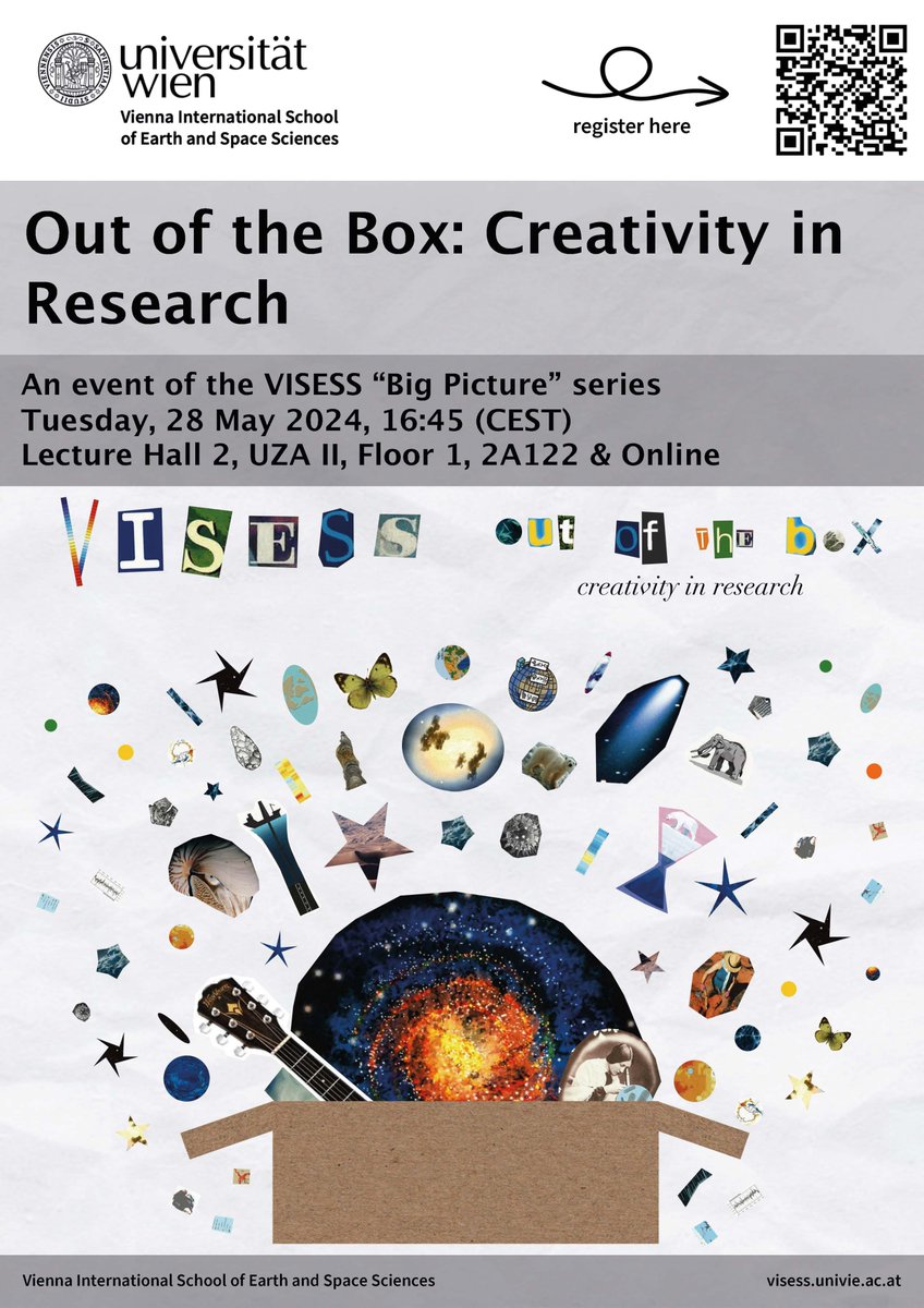 Join the (hybrid) Big Picture event 'Out of the Box - Creativity in Research' on 28 May, by VISESS, @univienna.🎨🔬 This event encourages (young) scientists to think outside of the box Last call: registration is open until tomorrow! visess.univie.ac.at/activities/big…