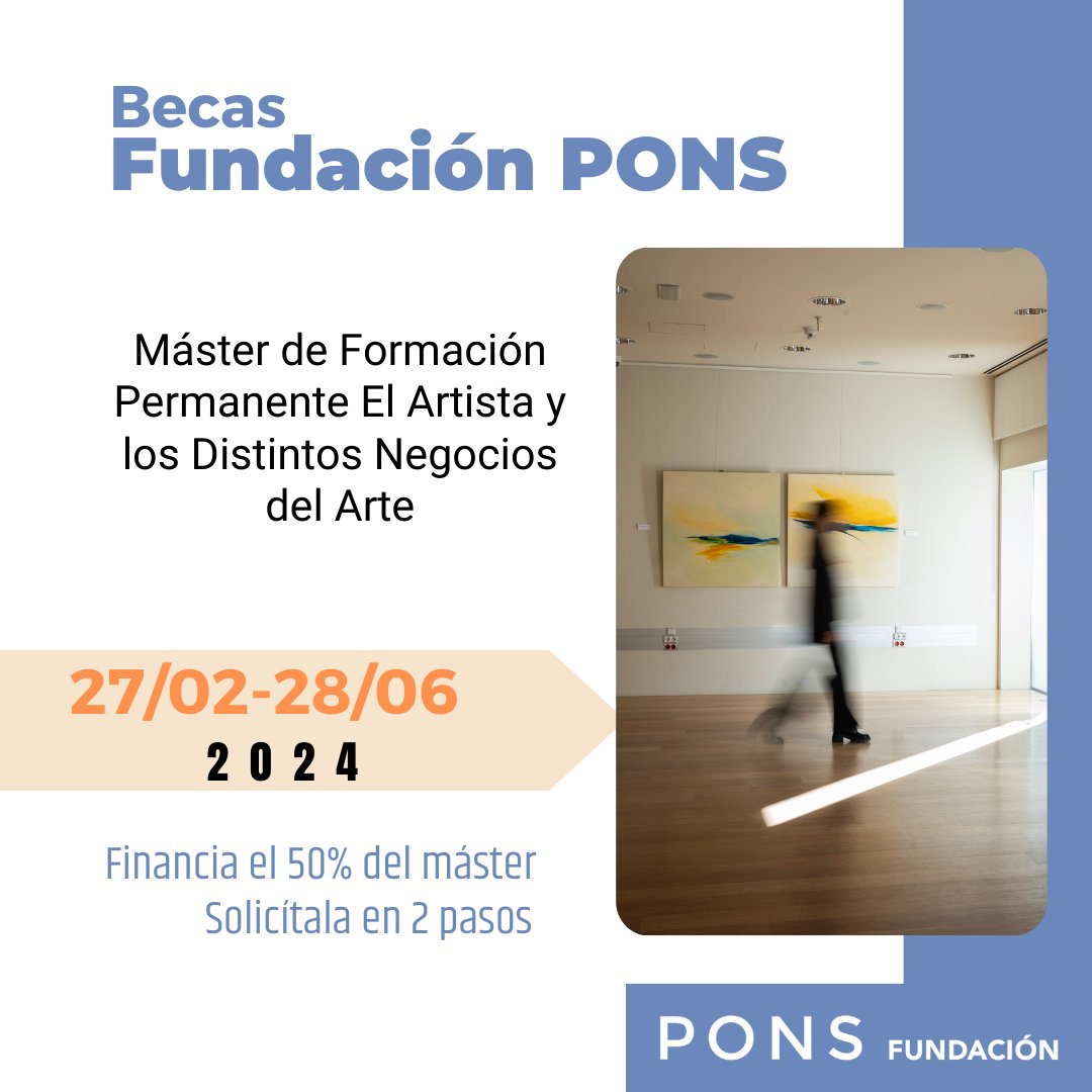 Beca a la Excelencia para el Máster en Máster El Artista y los Distintos Negocios del Arte🧑🏻🎨🖼️. Solicítala antes del 28 de junio y haz del arte una carrera profesional. 

zurl.co/wvKU

#BecasPONS #ExcelenciaEducativa #master #artista #negociosdelarte