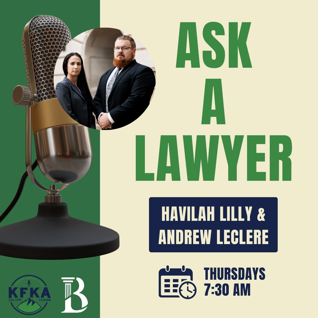 Havilah & Andy are on the air this morning! Listen on 103.1 FM | 1310 AM KFKA Radio.
📞 (720) 340-1373 🌐 bll.legal
.
.
.
.
.
.
#BrunoLillyLeClere #BLL #COAttorney #COLawyer #DefenseAttorney #NOCO #felony #misdemeanor #DV #DUI #LawyerUp #RadioShow #AskALlawyer #KFKA