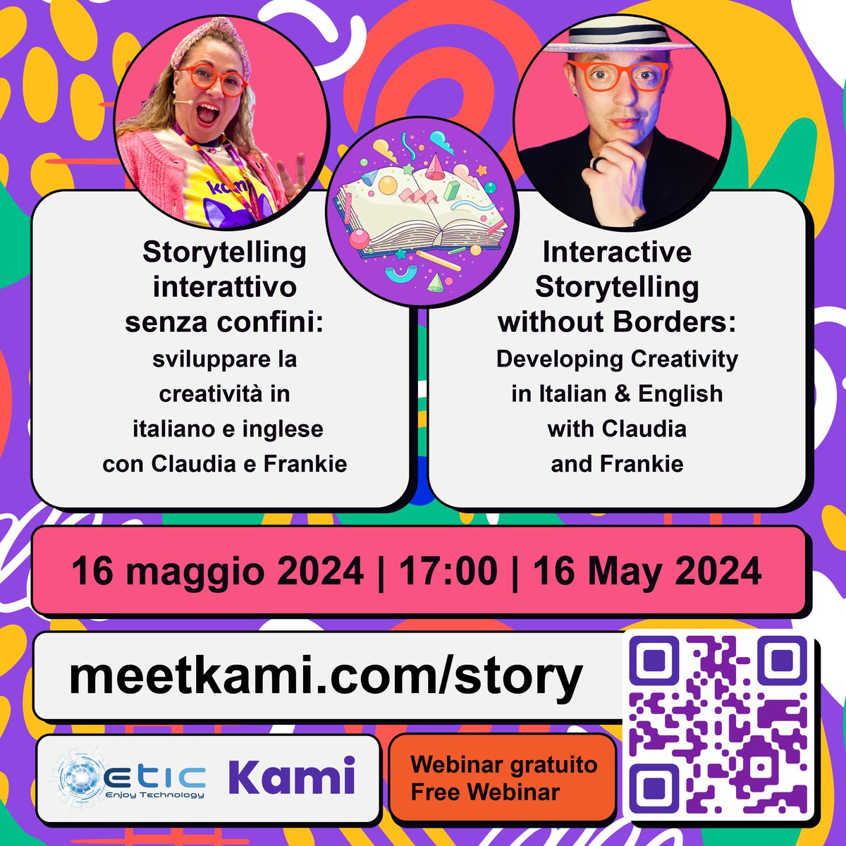 Just over two hours before our exciting 🇮🇹 Italian and 🇿🇦 English @KamiApp webinar, in partnership with ETIC SRL! Join @laproffisa and me as we showcase loads of tips and tricks to create the ultimate interactive story 🚀 Stories that are engaging and encourage out-of-this-world