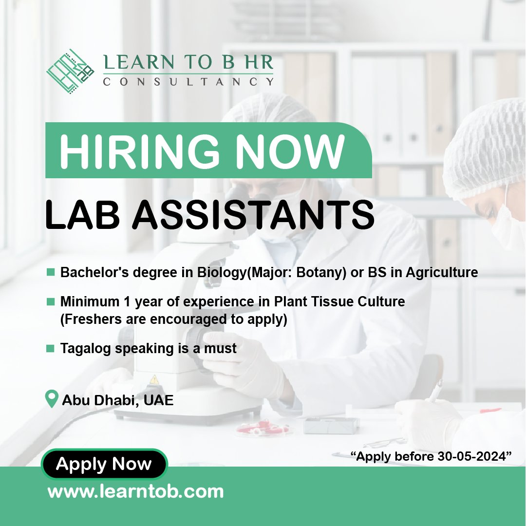 🌿Are you passionate about plants? We're hiring Lab Assistants!

Ready to grow with us? Apply now! Click here: learntob.com/jobs/lab-assis…

#LearnToB #LearnToBHRConsultancy #Hiring #LabAssistants #HiringNow #TagalogSpeaking