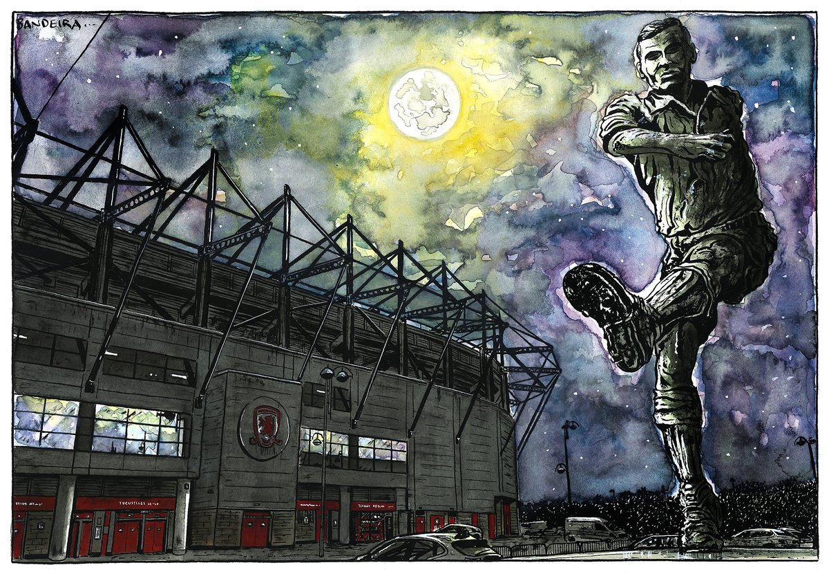 GOLDEN BOY Illustration for RIVERSIDE 2025 calendar Calendar out July but you can purchase individual prints of any image here from both AYRESOME 2024 and RIVERSIDE 2025 collections 👇 graemebandeira.co.uk/shop/ #MiddlesbroughFC #Boro #UTB #Riverside