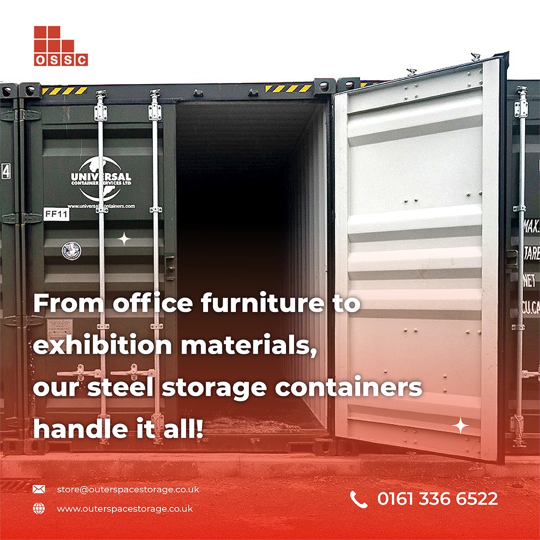 From office furniture to exhibition materials, our steel storage containers handle it all! Drive-up access makes loading a breeze.

#selfstorage #selfstoragemanchester #storage #storagesolutions #moving #storageunit #businessstorage #storagebox