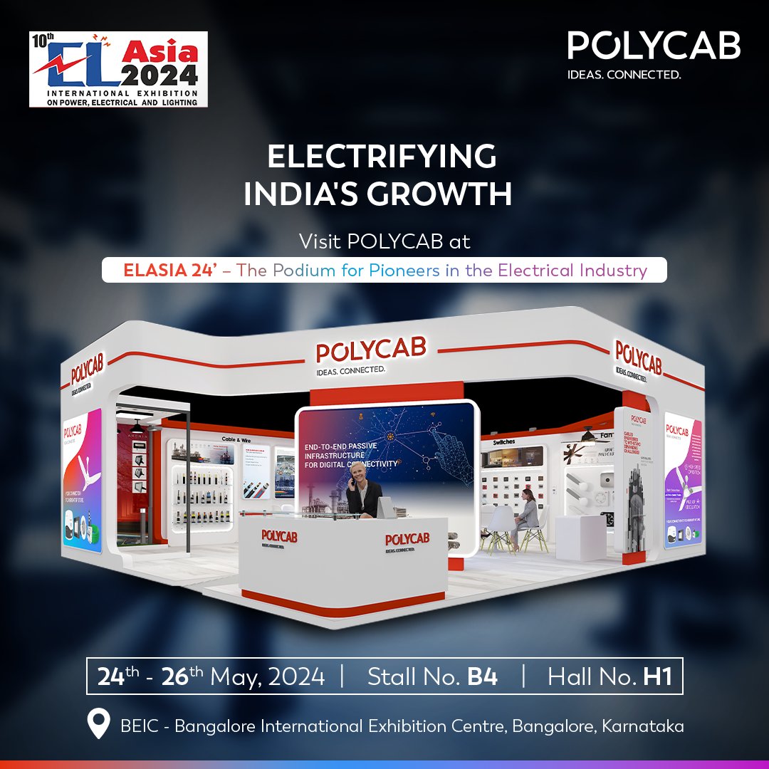 Join us at ELASIA 24', the ultimate showcase for innovation in the electrical industry! Discover cutting-edge appliances and products in lighting, power, and more at POLYCAB's stall. Register Now: bit.ly/3V2GUvW #Polycab #IdeasConnected #ELASIA24 #B2B #ProductDisplay