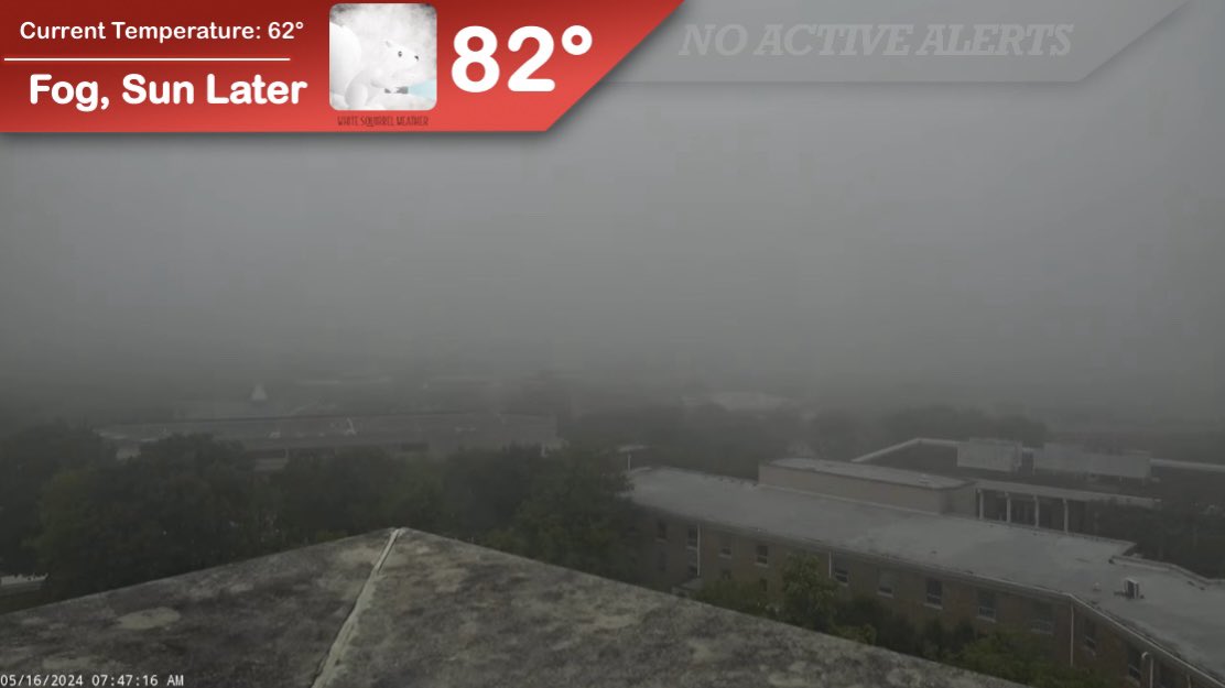 Dense fog will give way to partly cloudy conditions with some bright sunshine later this afternoon here at #WKU! Scattered showers are possible as we go into the evening and overnight hours, with mostly sub-severe thunderstorms likely Friday afternoon. Be prepared!