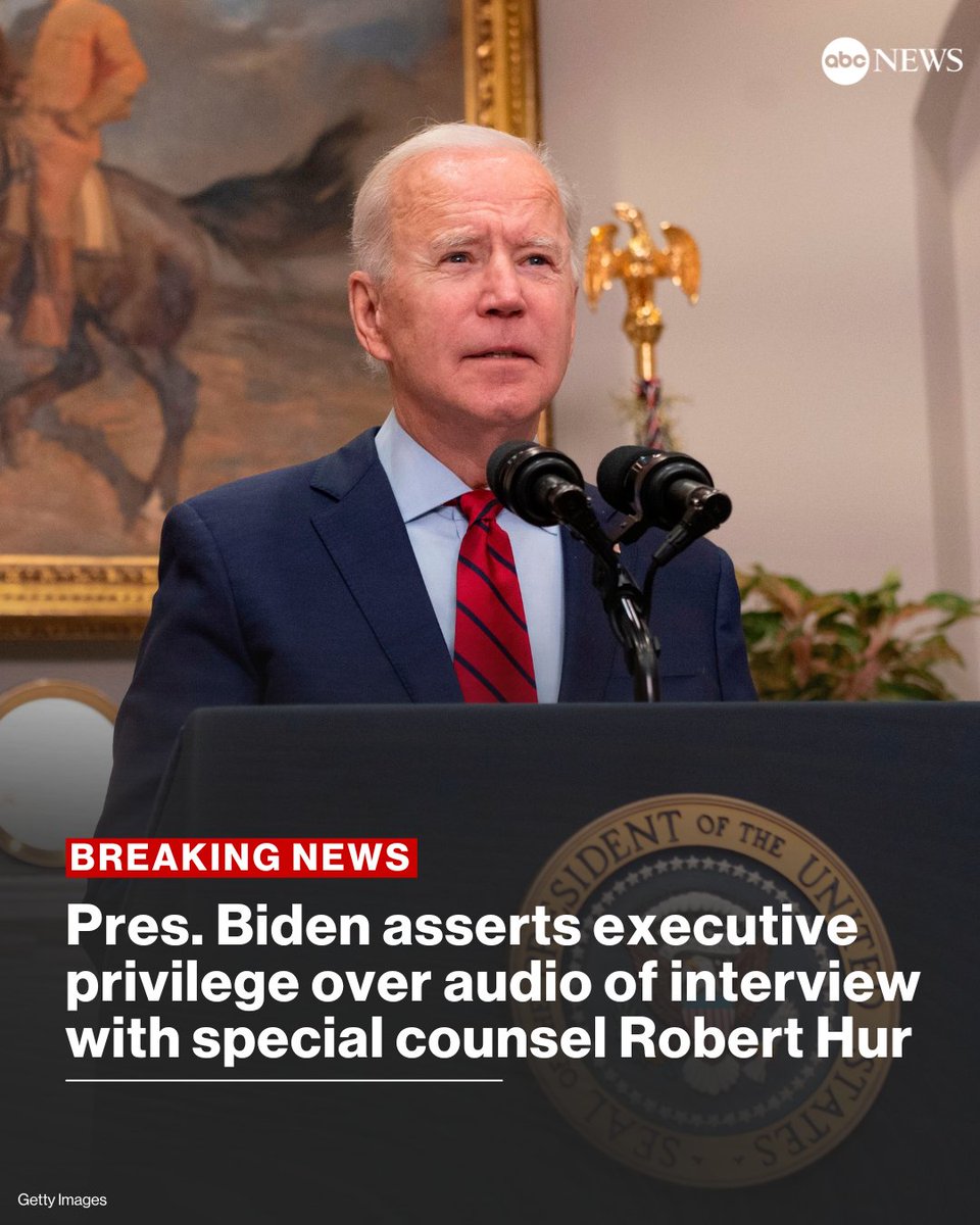 BREAKING: The Justice Department has informed House Republicans that Pres. Biden has formally asserted executive privilege over the audio of his interview with special counsel Robert Hur. trib.al/nMUd8zf