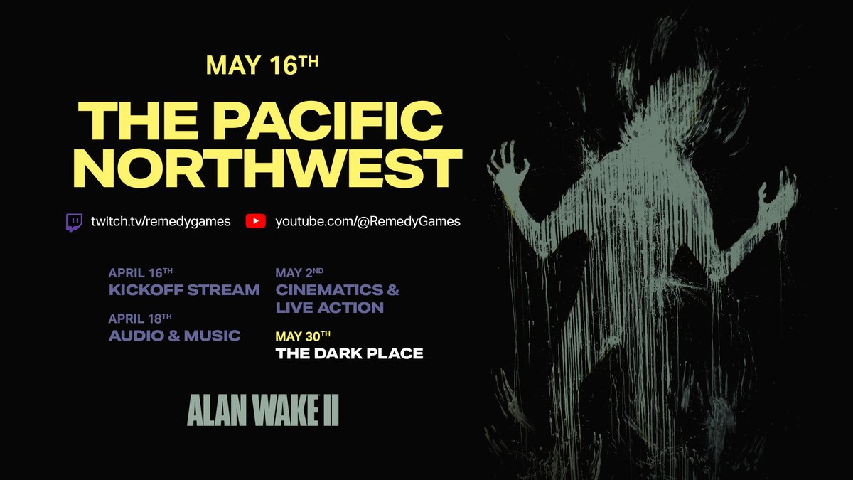 🔴 We're LIVE with our developer stream! Join the team (Game Director @TimePirateNinja, Lead Mission Designer Anne-Marie Grönroos, Senior Environment Artist Anne-Lynn Sottas) as the discuss creating the Pacific Northwest in Alan Wake 2. 💜twitch.tv/remedygames