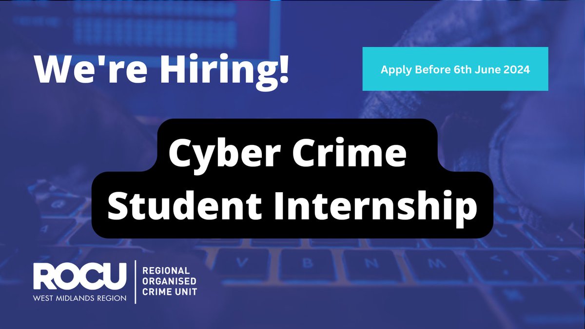 We are looking for two students for a 10 month paid placement working within @ROCUWMCyber. Join us to play an important role in helping to protect and prepare the region and the UK against the threat of #cybercrime. Find out more ➡️ ow.ly/1sCF50RIcpl #intern #student