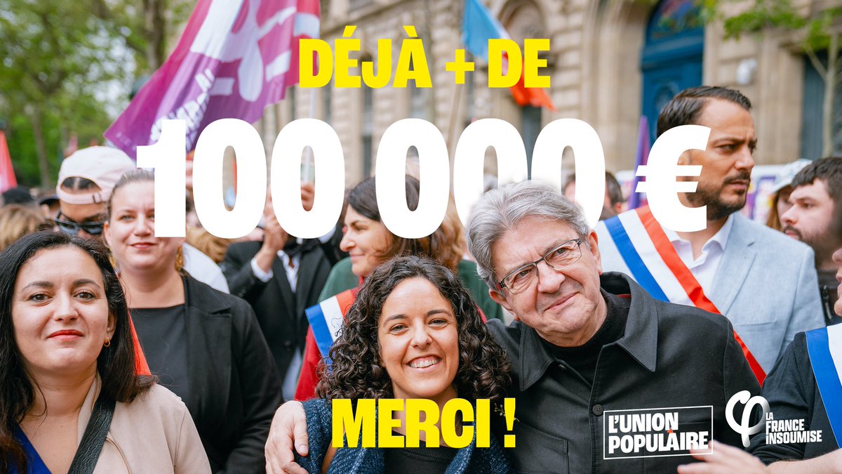 🔥 La barre des 100 000€ récoltés grâce à l'Emprunt populaire est dépassée ! Un grand merci !

✅ Vous pouvez continuer à soutenir financèrement notre campagne pour les européennes : lafranceinsoumise.fr/europeennes-20…

#EmpruntPopulaire