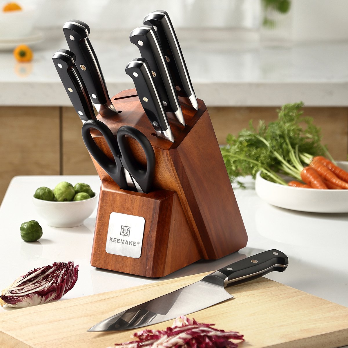 Upgrade your kitchen with the KEEMAKE 8-Piece Knife Set! Made from premium German stainless steel, this set offers unmatched durability and razor-sharp precision. Perfect for all your cooking needs! 🍴🔪 #KEEMAKE #KitchenKnifeSet #CookingEssentials