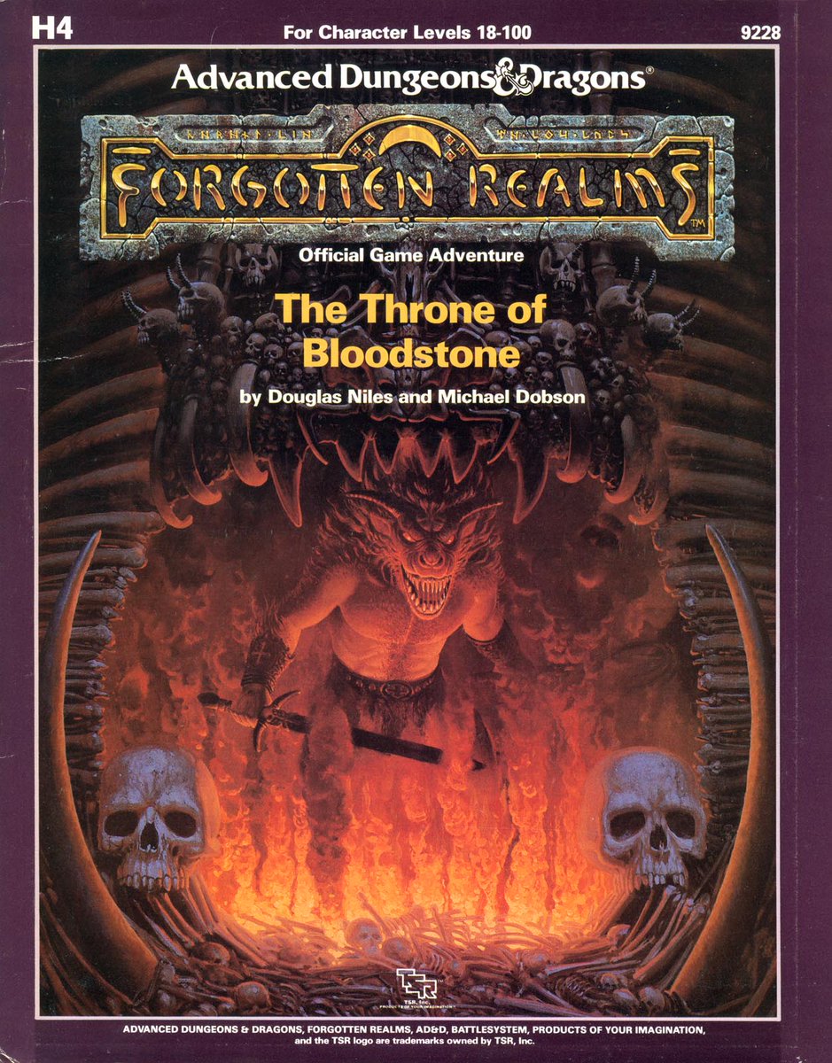 36 Years Ago: The Throne of Bloodstone was released. Designed for characters of up to 100th level, it is the highest level adventure in #DnD history.  PCs had to face dragons, balors and even worse...
#TBThursday #tbt 

forgottenrealms.fandom.com/wiki/The_Thron…