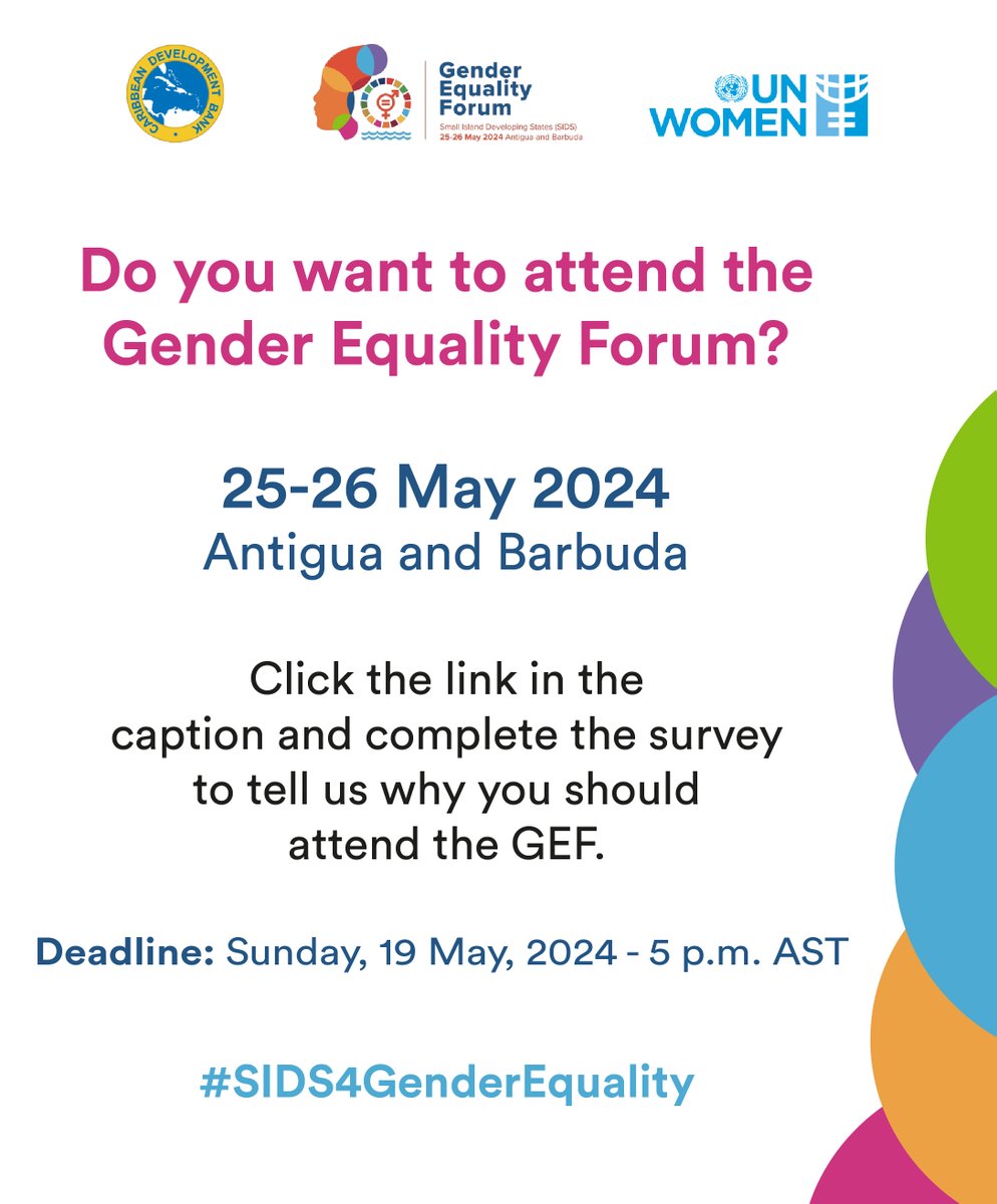 Do you represent an organisation dedicated to gender equality in a SIDS? Here's your chance to participate in the #SIDS4GenderEquality Forum! Click to Apply: forms.office.com/r/6KeZ1685dN Only successful applicants will be contacted.