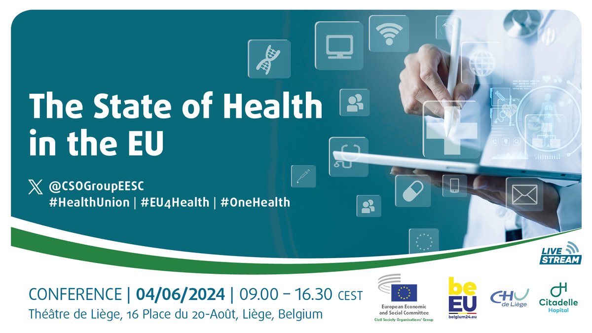 Join the #EU4Health #HealthUnion debates on: 🔹#OneHealth commitment 🔹Impact of digital innovations 🔹Sustainability & future-proofing health systems 🔹Fight against health inequalities #RareDiseases Register for in-person participation in Liège by 28/5 👉europa.eu/!XHVcmN