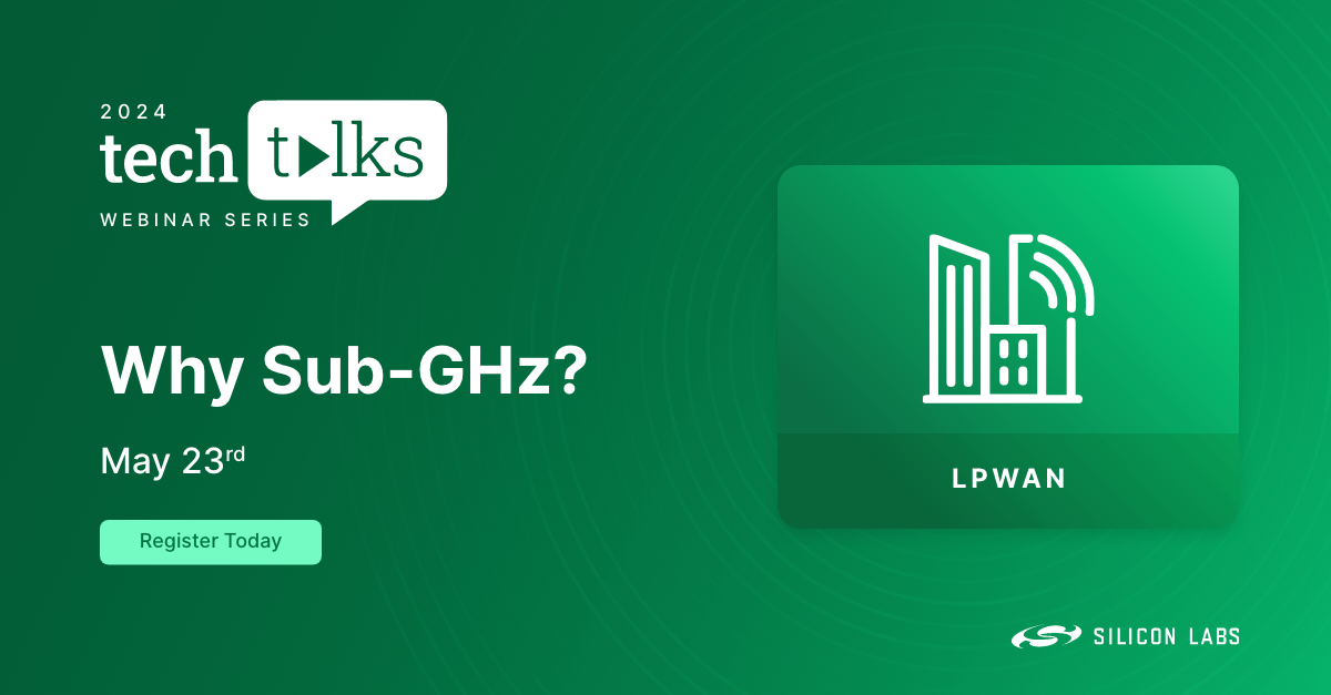 Join us for next week's Tech Talks as we explore some of the advantages of using the license-free sub-GHz frequency bands, the challenges to developing Sub-GHz devices, and why choose a Sub-GHz standard over other connectivity options. RSVP here: silabs.com/about-us/event…