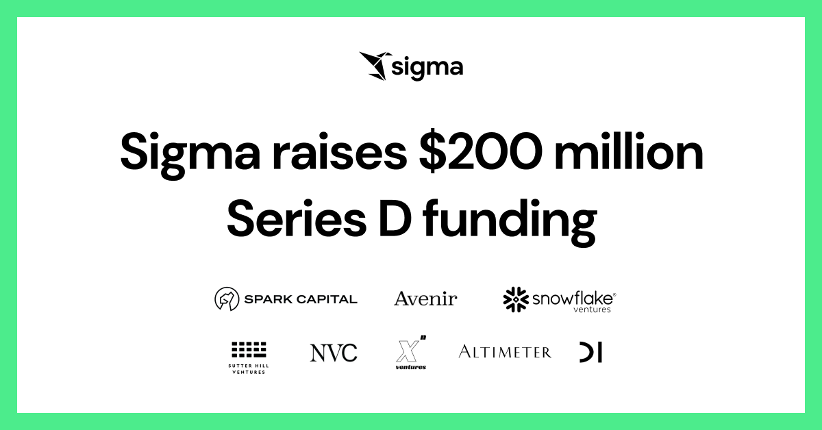 Today, we’re announcing that we’ve raised $200M in Series D funding.

Read more about our Series D in <a href="/TechCrunch/">TechCrunch</a>, on how we’re building a data workspace for everyone: techcrunch.com/2024/05/16/sig…

And, check out our press release announcement here: sigmacomputing.com/announcements/…