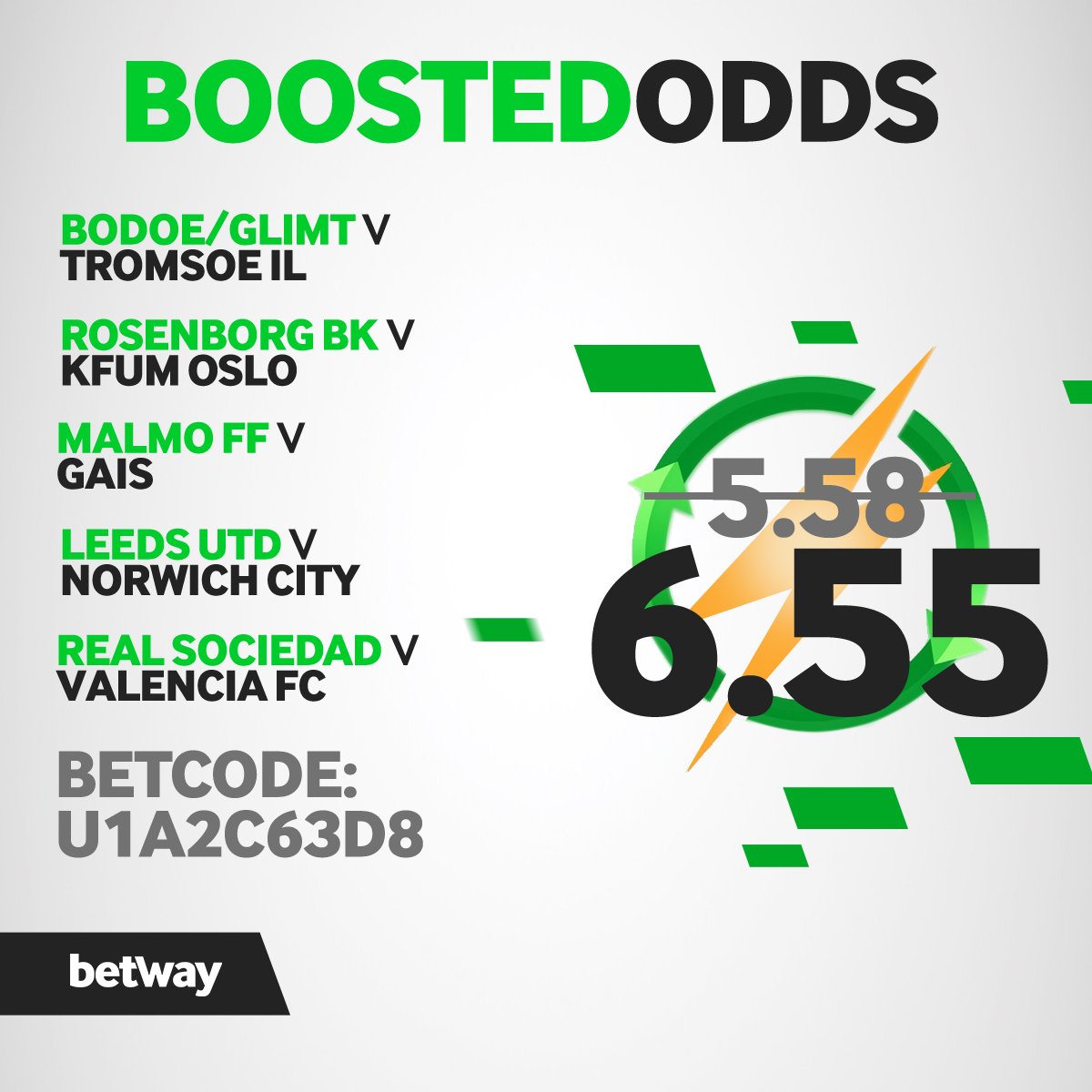 ⚡️Boosted Odds Betslip⚡️ Odds have gone from 5.58 ➡️ 6.55! Bet here👉 bit.ly/3A4KXvJ-Betway…