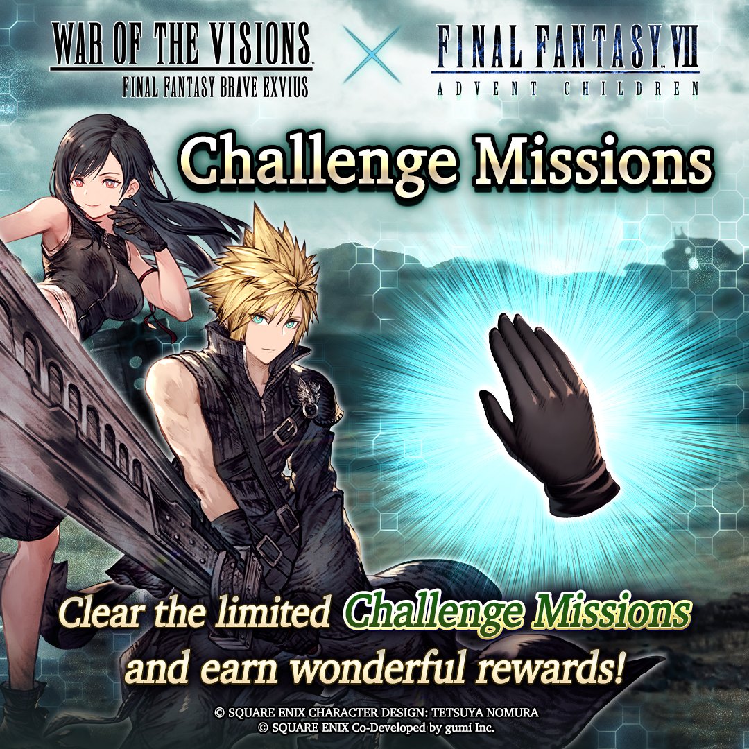 wotvffbe's tweet photo. ／
The FFVIIAC Collaboration begins in #WOTVFFBE!
＼
- UR Cloud (FFVIIAC), UR Tifa (FFVIIAC), and UR "ADVENT CHILDREN" Holo-Vision Card arrives!
- Earn up to 2,500 Visiore from the Login Bonus!
- Get MR Zangan Fists from the Challenge Missions! https://t.co/hKFZKoccff