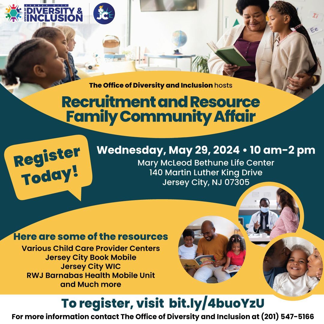 Explore Jersey City’s community resources and services, including childcare, health, nutrition, and more! Join us for our Recruitment & Resource Family Community Affair, and let's build a brighter future together! #JerseyCity