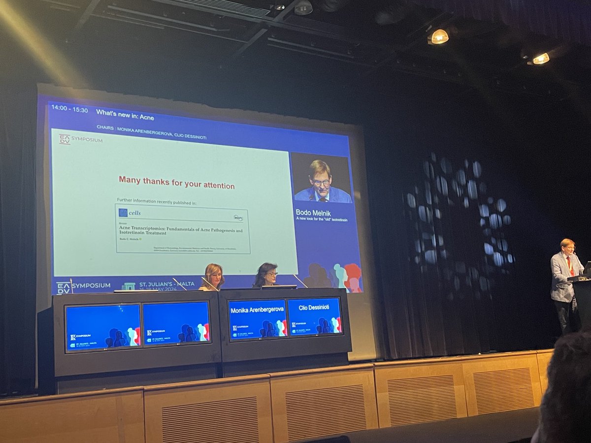 Fantastic talk by Prof Bodo Melnik and acne pathogenesis and how its action on p53 explains its effects but also most of its detrimental side effects ⁦<a href="/eadv/">EADV</a>⁩ #eadvsymposium #Malta #acne #p53