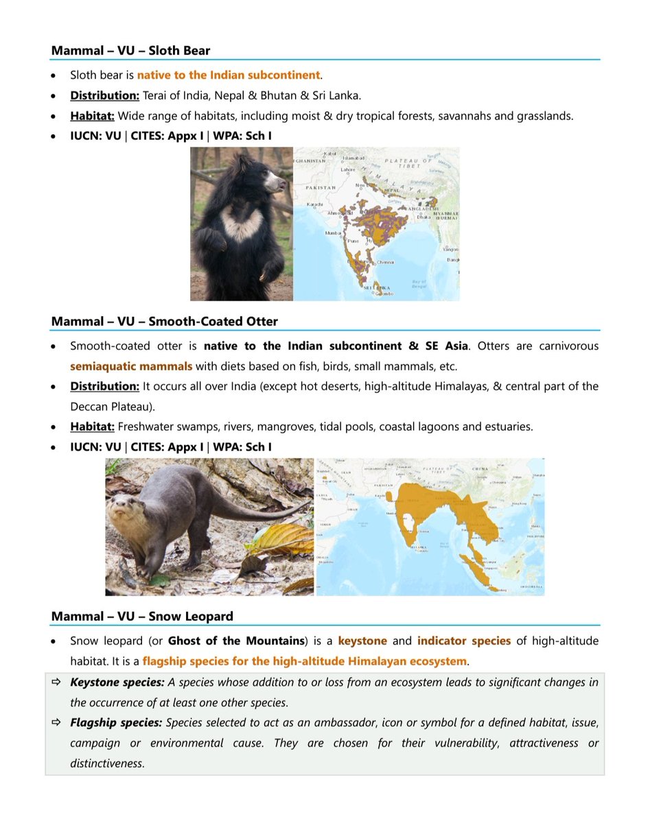 'Species in News' are the imp topic of environment.

You will see 2-3 question in every #UPSC Prelims, but you can't remeber them all.

Here is the compilation of only important species which can be asked on 16 June.

You can download the 'PDF' from my telegram (Link in Bio).