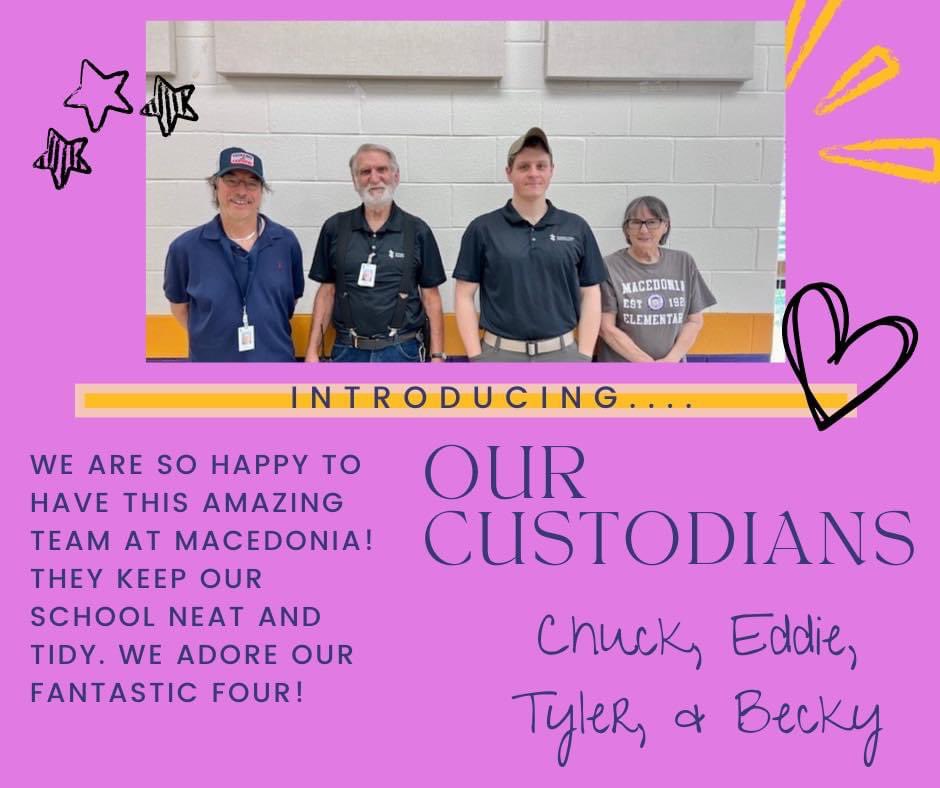 CCSD is now managing all custodians once again! We welcome our newest employees, who are already familiar faces in the Macedonia community.