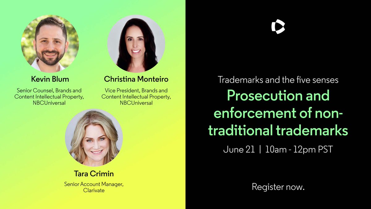 Join us for an exclusive INTA Roundtable on Trademarks & the Five Senses: Prosecution and Enforcement of Non-Traditional Trademarks, on June 21, co-hosted by Tara Crimin, with experts from NBCUniversal. Save the date and register today! [members.inta.org/events/event-d…

#ThinkForward #IP