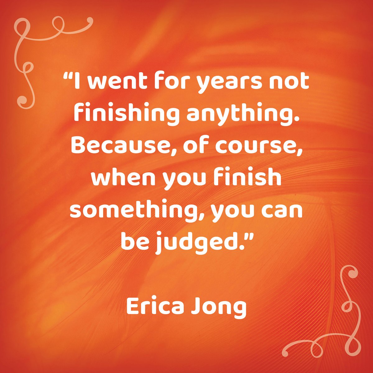 The quote of the week for the teens in my creative writing classes comes from writer Erica Jong: “I went for years not finishing anything. Because, of course, when you finish something, you can be judged.” More thoughts on this quote on my blog: kendrakandlestar.wordpress.com/2024/05/15/wis…