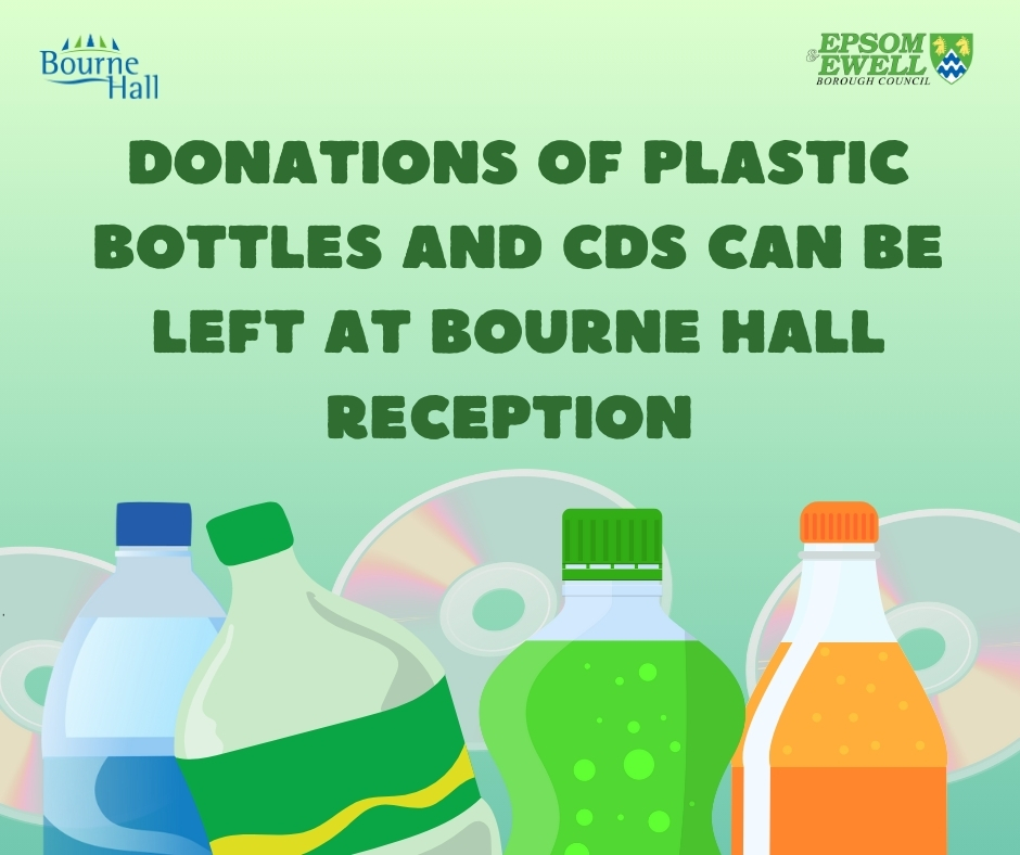Ahead of next week's Festival of Arts & Sustainability, Bourne Hall is asking for donations of plastic bottles and CDs from the public. They will be used in workshops to make bird feeders and an art installation. Please leave your donation at Bourne Hall's reception.