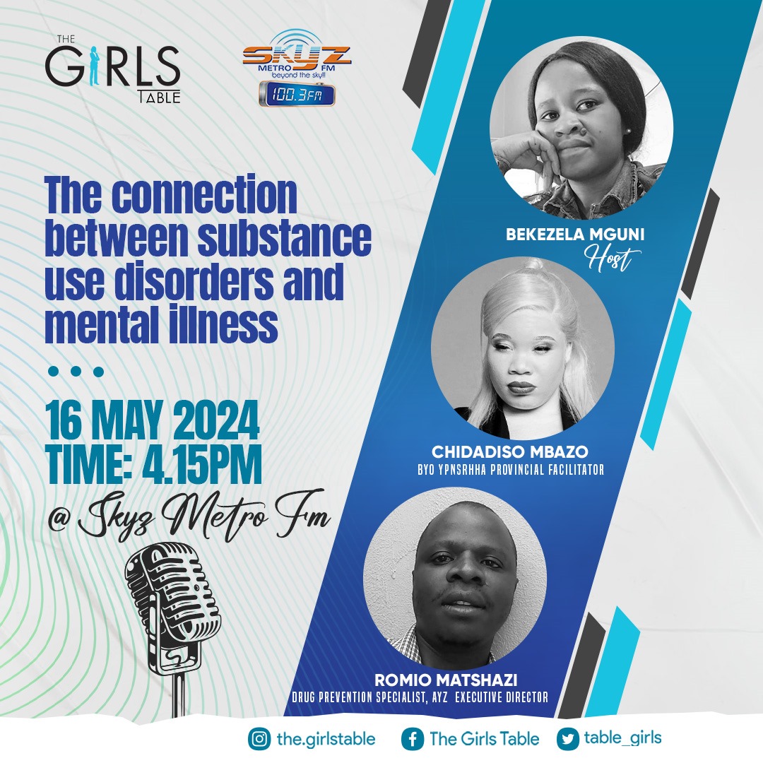 In commemoration of the Mental Health Awareness Week, Bekezela Mguni and her guests Romio Matshazi and Chidadiso Mbazo will discuss the connection between substance use disorders and mental illness. The conversation will be on SkyzMetroFm today at 4:15pm. #HerVoice