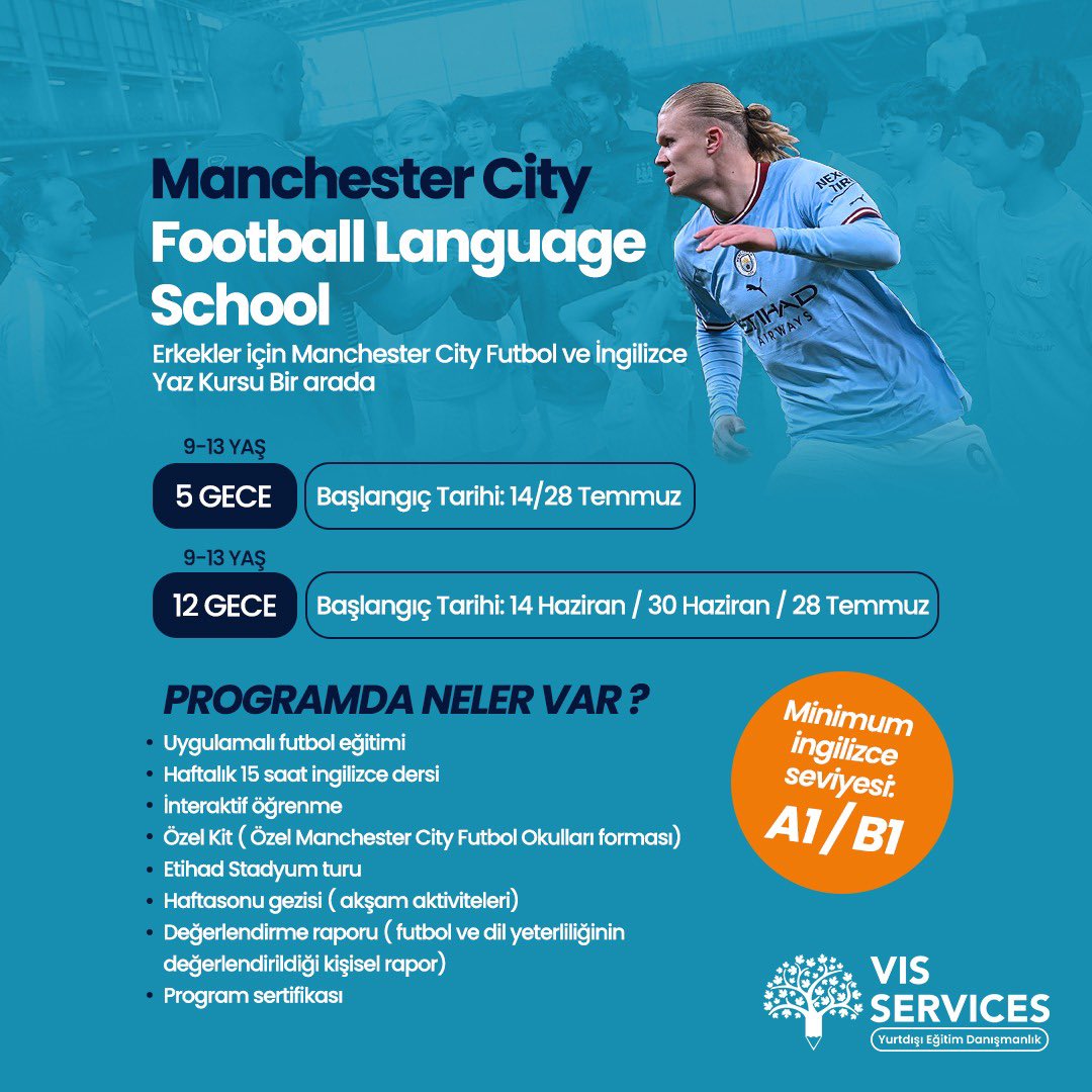 Manchester City Football Language School:

Erkekler için Manchester City Futbol ve İngilizce Yaz Kursu Bir arada 

Detaylı Bilgi
🌐 viss.com.tr

Mail
📬 info@viss.com.tr

Whatsapp
📱+90 533 233 21 86

***
#yurtdışıeğitim #academia #universityoflondon  #student