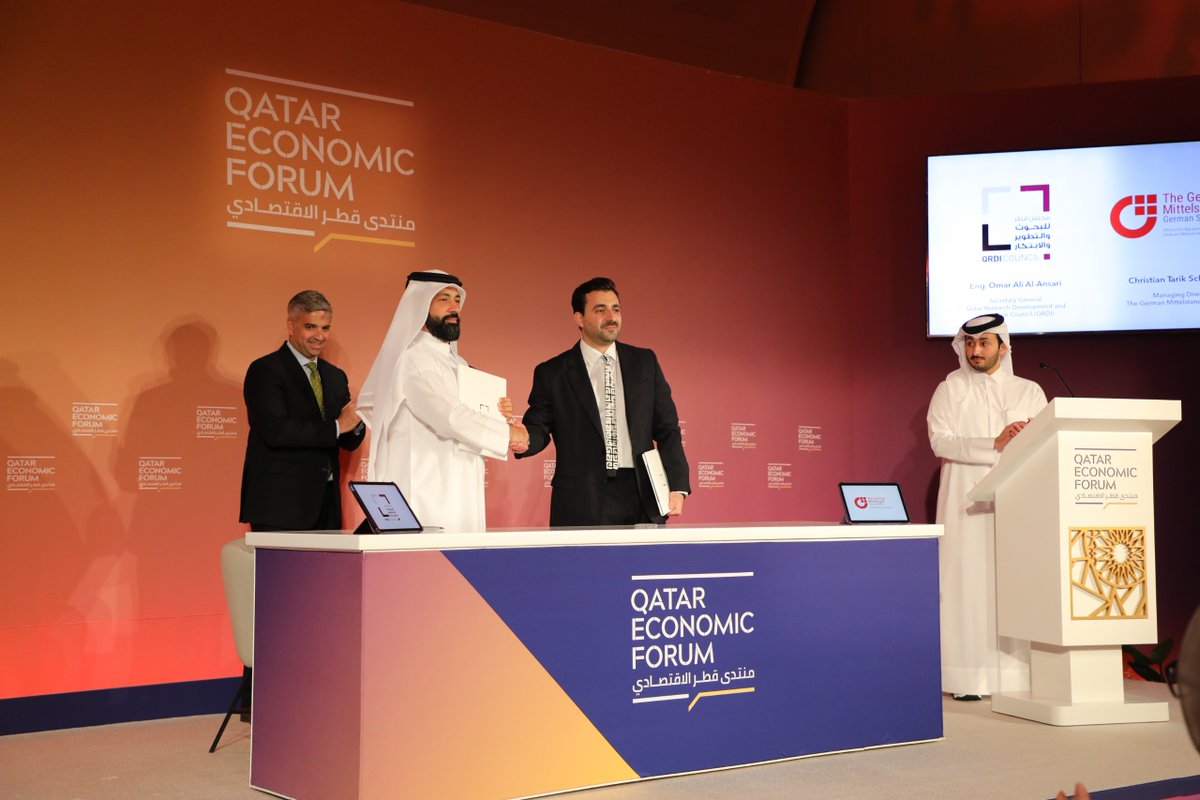 As part of its efforts towards empowering the RDI Ecosystem in Qatar to be more globally connected, QRDI Council has signed a Memorandum of Understanding with The German Mittelstand GCC Office during QEF 2024 to foster innovation, research, and economic development between the