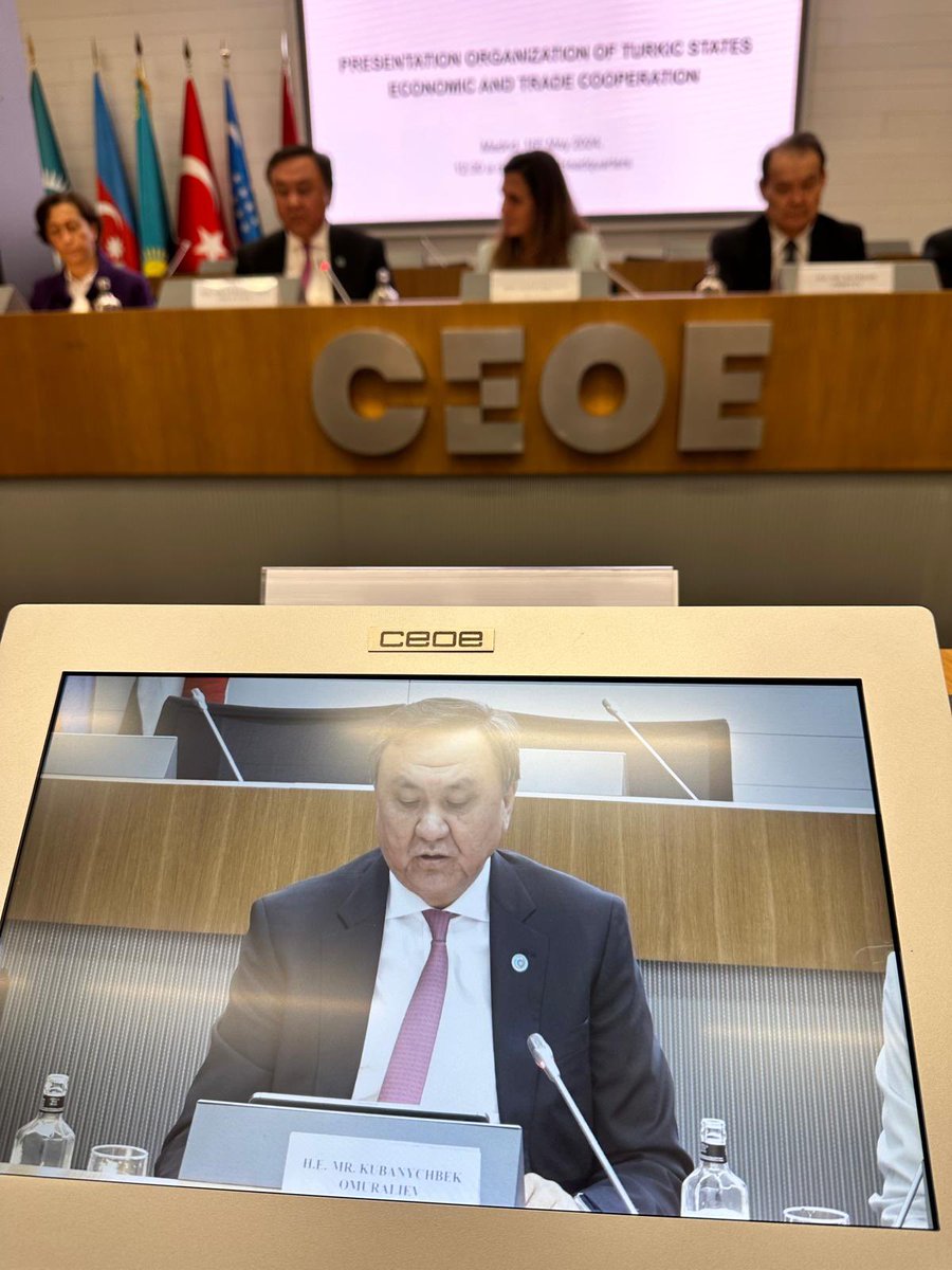 I had the honor of addressing the distinguished members of Spain's business community today at a meeting hosted by the Spanish Confederation of Business Organizations (@CEOE_ES) in #Madrid. The session focused on presenting the Organization of Turkic States and fostering