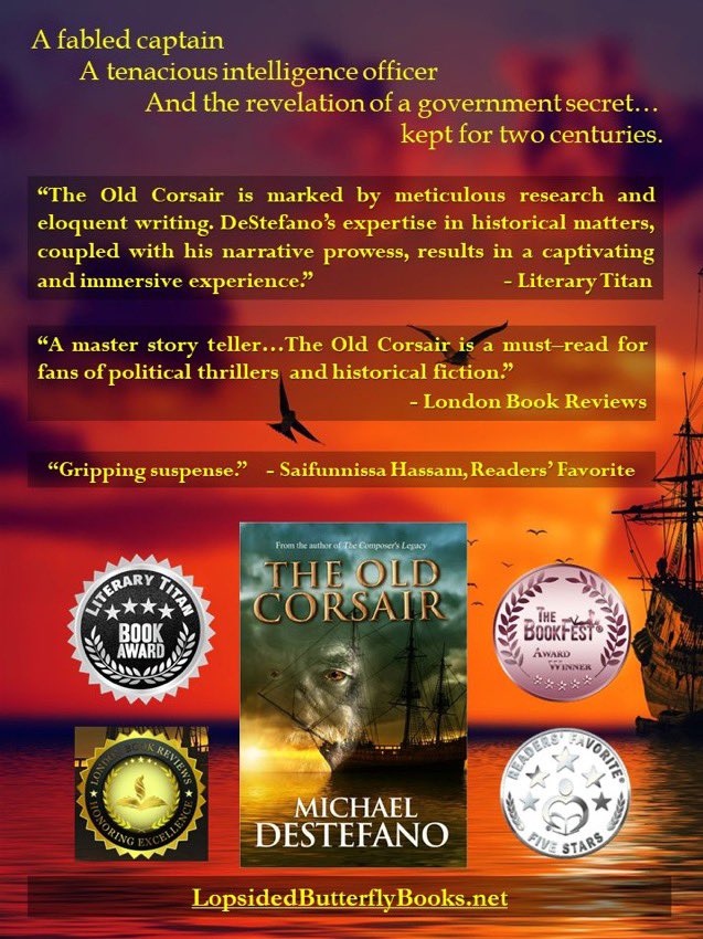 #TheOldCorsair #Mystery #ThrillerBooks #HistoricalFiction #IARTG #readercommunity #WriterCommunity LopsidedButterflyBooks.net/books