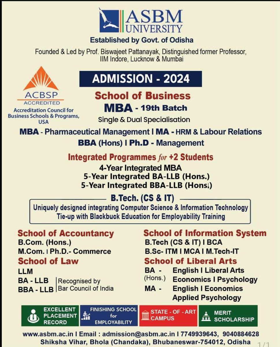 Raising the bar

Enroll now with ASBM University’s School of Business for an illustrious career in the domain of your choice. Carefully curated programmes with strategic partnerships to get you industry-ready is what sets up apart.

#ASBMUniversity #EnrollNow #InspiringMinds