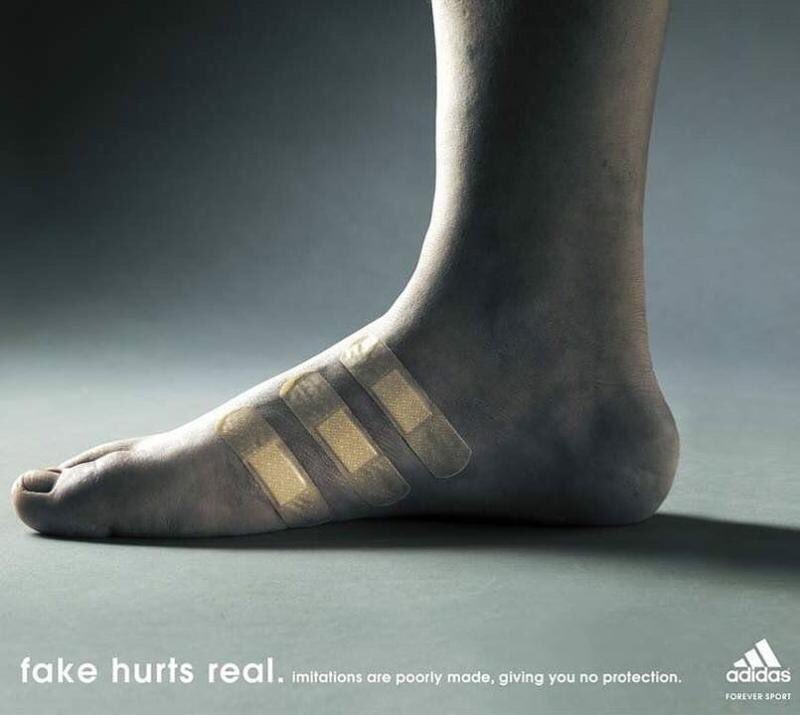 Adidas’ın sahte ayakkabı üretimine dikkat çektiği efsanevi reklam tasarımı..