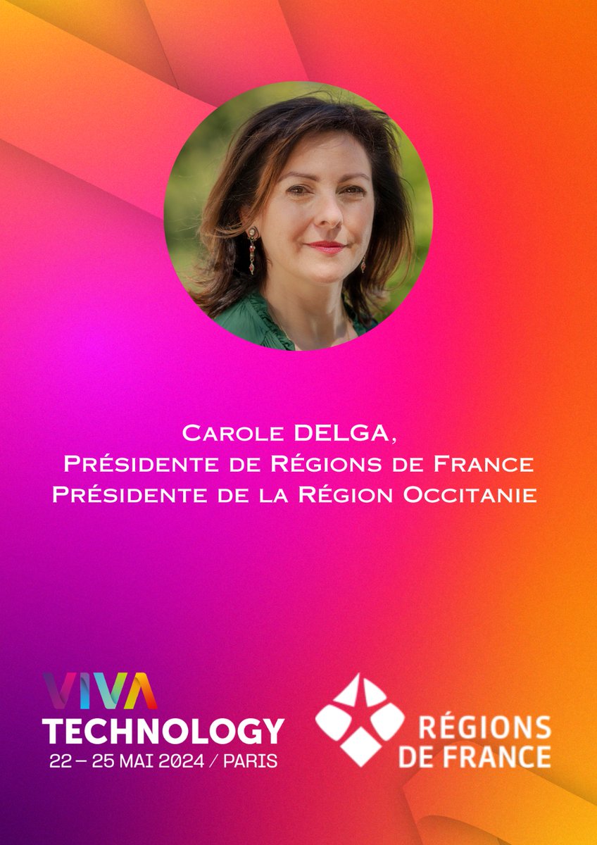Retrouvez @CaroleDelga, Présidente de @regionsdefrance et de la Région @Occitanie au salon @VivaTech du 22 au 25 mai 2024. 🚀L’intelligence artificielle est aussi présente dans les #territoires et les Régions n'attendent que vous pour démontrer leur agilité en la matière !