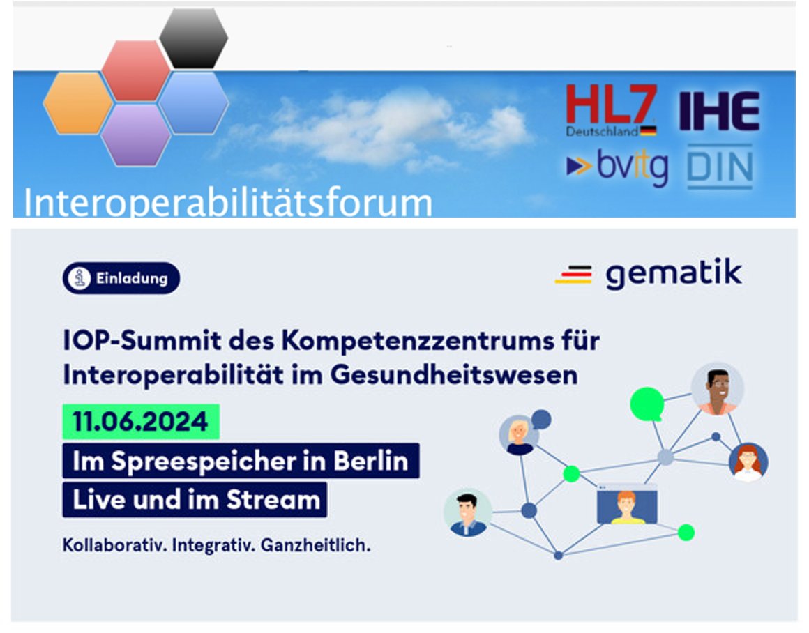 Kleine Überdosis "Interoperabilität" gefällig? Am 10. und 11. Juni ist Gelegenheit dazu: Interoperabilitätsforum und IOP Summit, zwei Tage mit der Community. Mehr Infos zB hier: newsletter.hl7.de/m/8318707